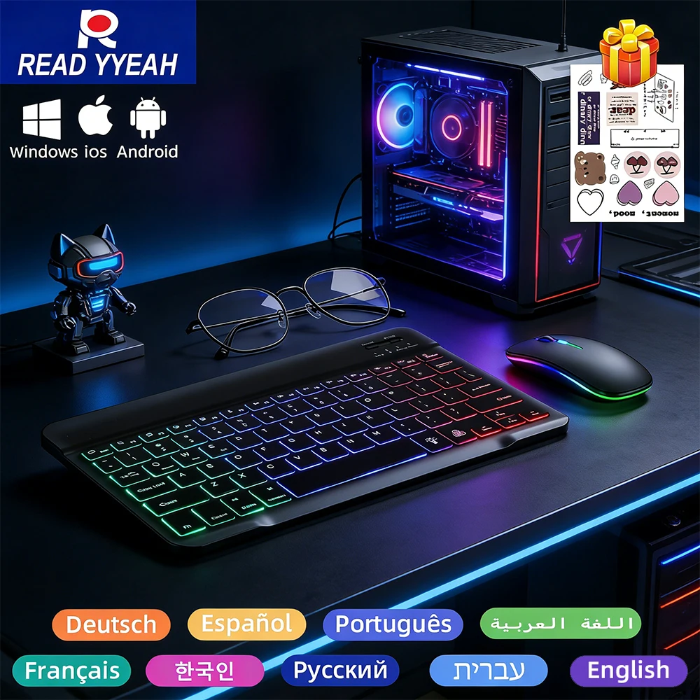 2026 New Bluetooth Keyboard Mouse For iPad Xiaomi Samsung Android iOS Windows Tablet Phone Mini Wireless Keyboard Spanish Hebrew detail
