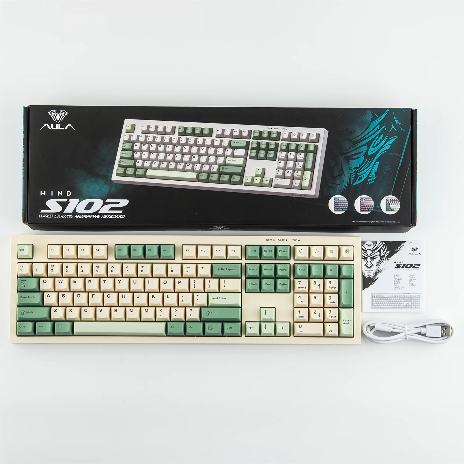 AULA S102 Wired Keyboard 100% Full Size Silent Membrane Switch RGB Backlight Number Pad Creamy Silicone Structure for PC Gamer detail