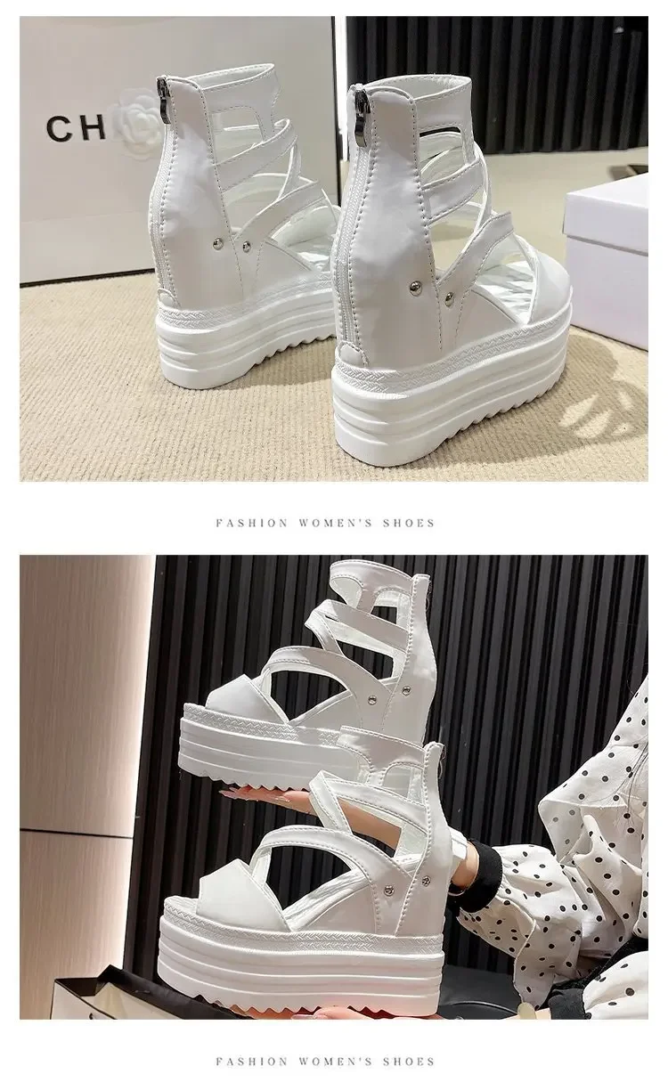 Women's High Heel Sandals 13CM Slope Heel Thick Bottom Cross Band Fish Mouth Shoes New Style Increased Height Summer Shoes detail
