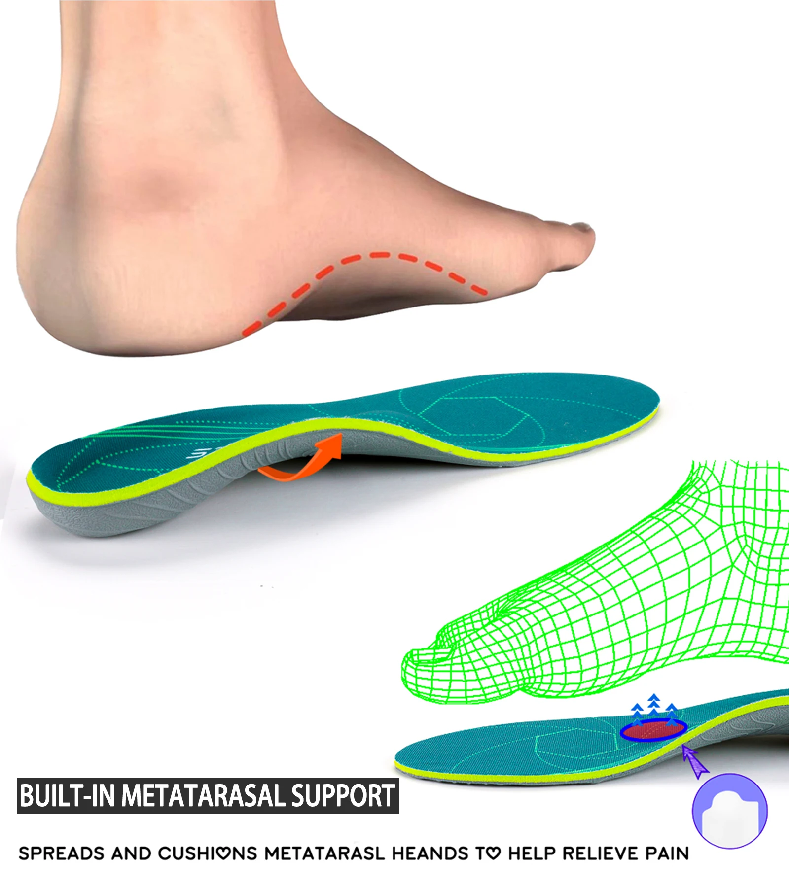 Severe Flat Foot Orthotic Insole Plantar Fasciitis Relieve Heel Pain Arch Support Shoes Insert For Women Men Sneakers Boots Sole detail
