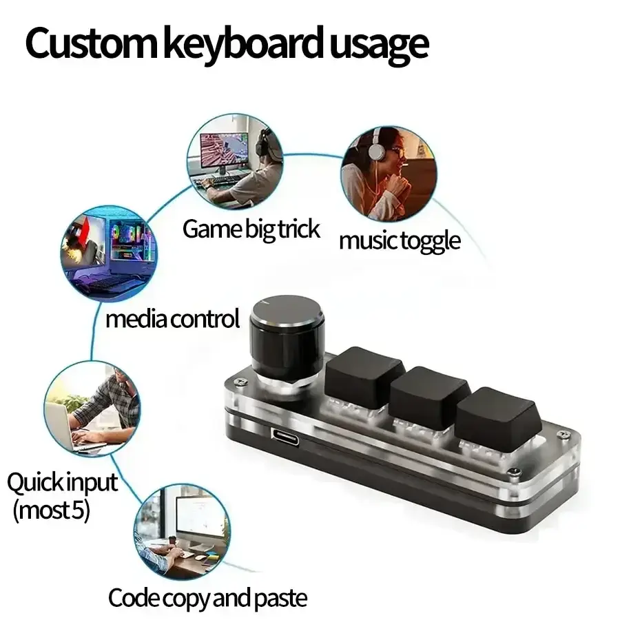 Mini Mechanical Keyboard 3 Keys 1 Knob USB RGB Macro Keyboard Gaming Custom Programming Knob Keyboard Portable For Photoshop product view