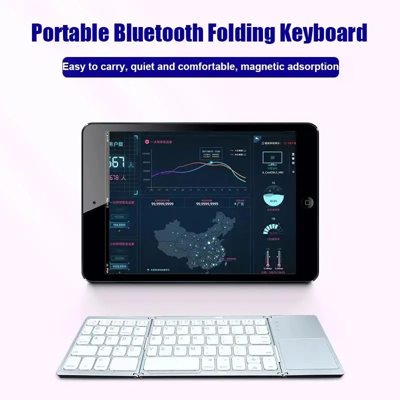 Bluetooth 5.0 Keyboard Tri-fold Keyboard Mini Keyboard with Touchpad Rechargeable Wireless Keyboard For Windows Android iOS product view