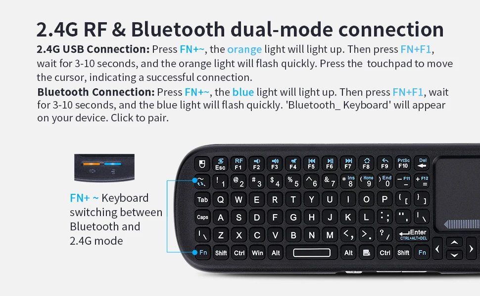 IPazzPort Mini Bluetooth & 2.4GHz Wireless Keyboard with Touchpad Mouse Combo for Android TV Box/PC/Tablet/PS4/Raspberry Pi 3/HT detail