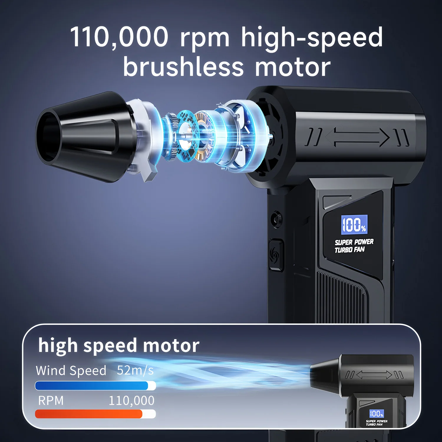 Violent Fan 110000RPM Powerful Air Blower Vacuum Dust Cleaner Type-C Charge Strong Winds Brushless Turbo Jet Blower for Desktop detail
