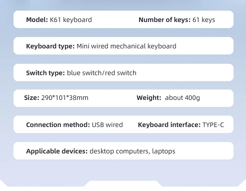 APAYADO K61 Mini 60% Gaming Keyboard 61-Key, Wired, Portable, RGB Lighting, Red/Blue Switch, Black/White/Red Colors detail