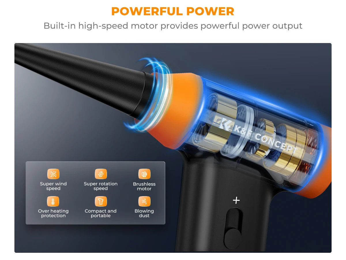 K&F CONCEPT Electric Air Duster Brushless Turbo Jet Fan Vacuum Air Blower for Camera Lens,PC,Laptop Keyboard,Car Dust Cleaner detail