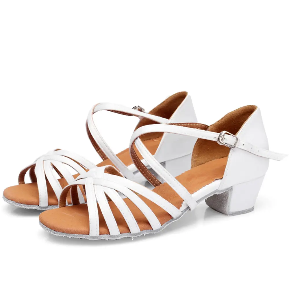 Indoor Child Dance Shoes Soft Silver Gold Tan Black White Low Heel 3.5cm Ballroom Latin Dance Shoes For Girls product view