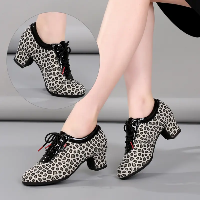 DKZSYIM Women Latin Dance Shoes Modern Tango Jazz Shoes Outdoor Leopard print Dance Shoes Woman Dance Sneaker SIZE34-41 product view
