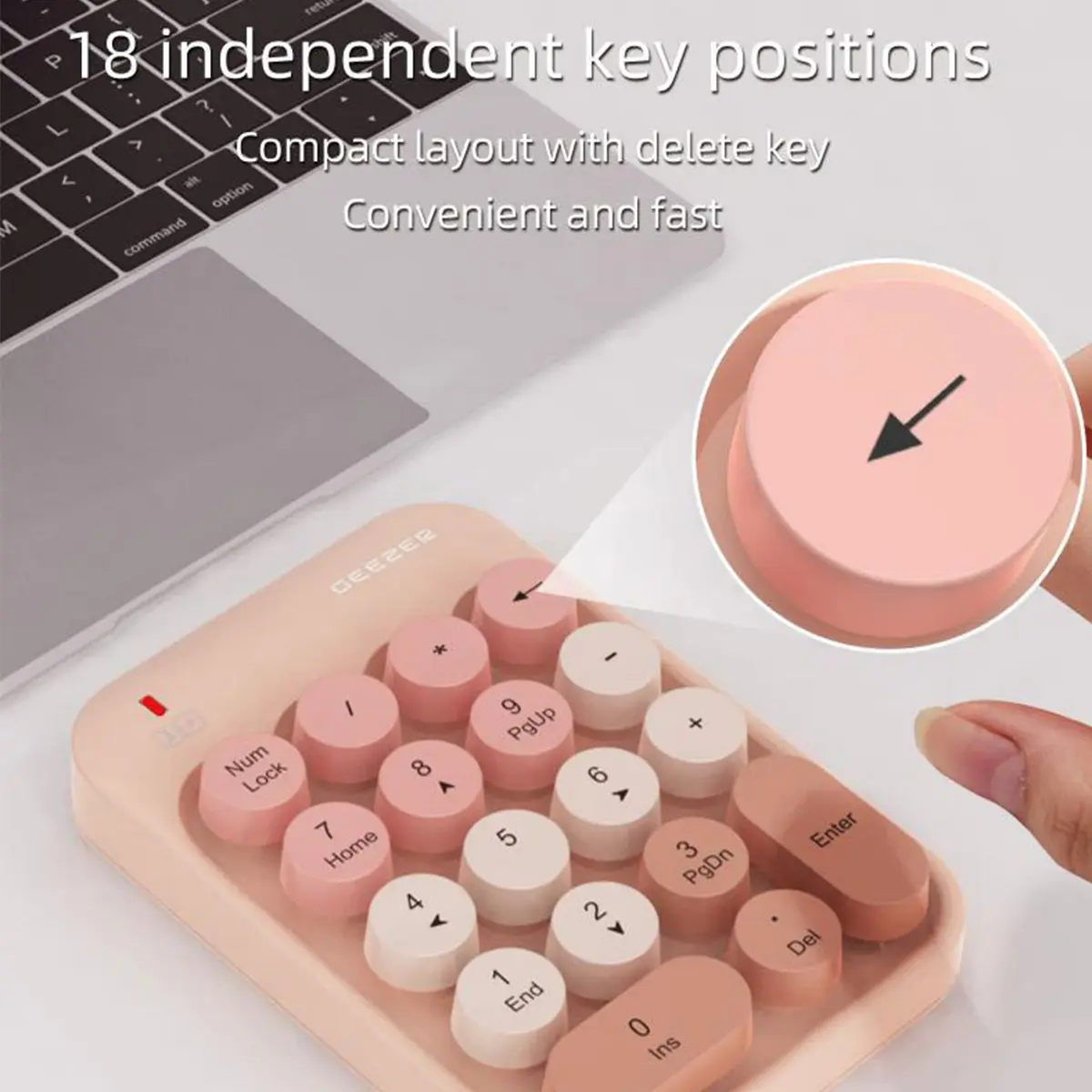 GEEZER Z5 Wireless Numeric Keypad, Macaron Retro Round Detachable Keycaps Portable Office Number Pad product view