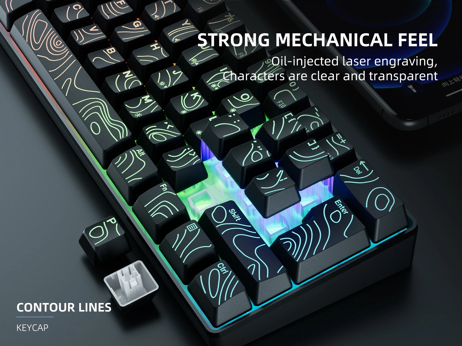 7KEYS Wired 60% Gaming Keyboard, Mini 61 Key RGB, 25 Key Anti Ghosting, Ultra Compact and Portable, Compatible with PC, Mac detail