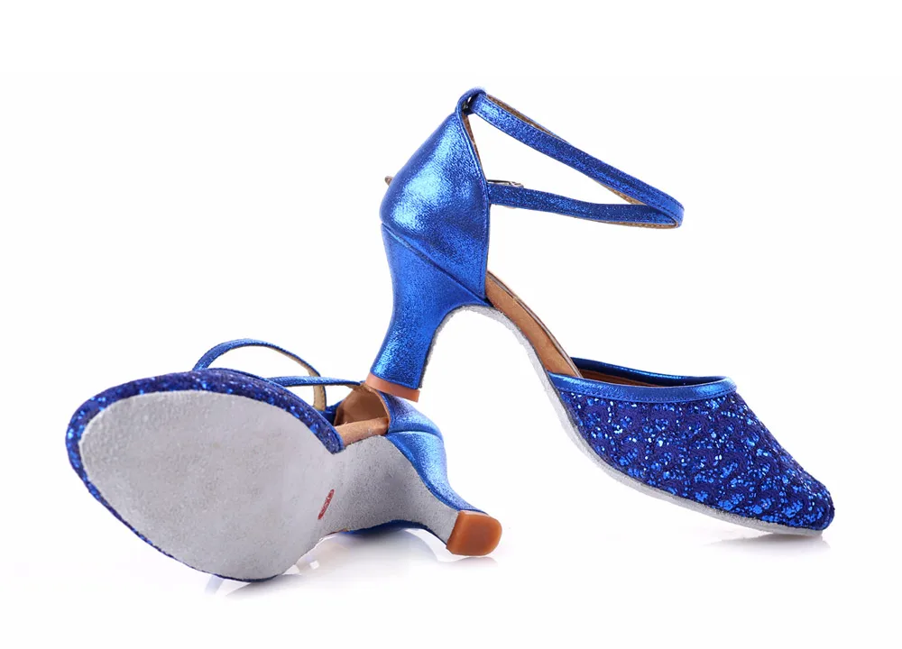 Adult Ladies Women Latin/Salsa/Tango Dance Shoes Closed Toe Glitter Blue/Black Ballroom Dance Shoes High Heels 5/7cm Party Shoes detail