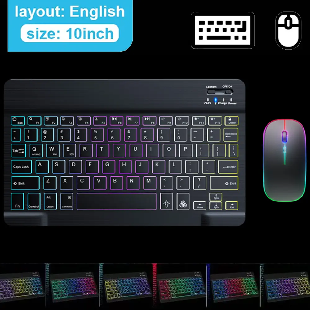 Mini Backlit RGB Bluetooth Wireless Keyboard 2.4G Mouse For Tablet Cell Phone Windows Android iOS Ultra Light Slim iPad Keyboard product view