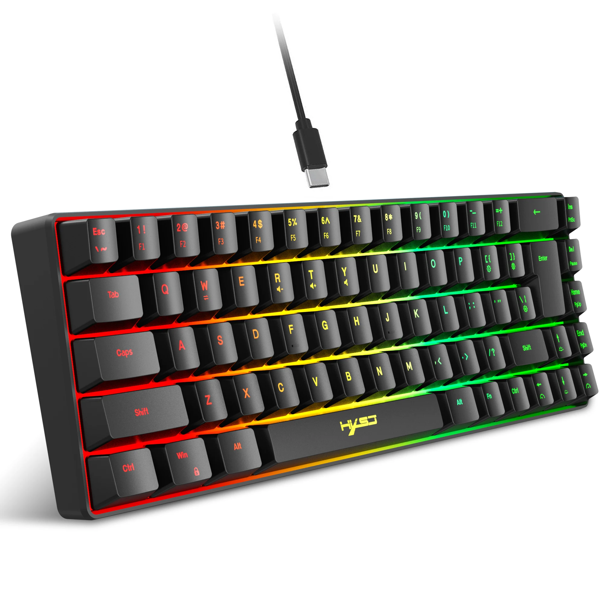 68 Keys Gaming Keyboard USB Wired Portable 20 RGB Backlight Korean Russian English Keyboard for Windows Laptops Computer detail