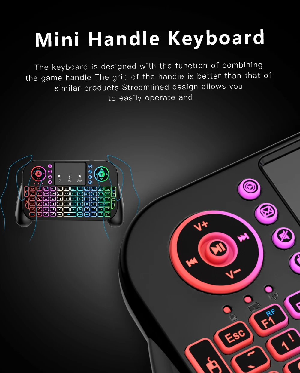 V8 24G Bluetooth Mini Keyboard 7Color Backlit Air Mouse Touchpad for Android TV Box detail