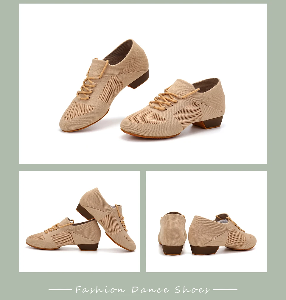 Women Dance Shoes Knitted Teacher Shoes Soft sole Low Heel Latin Training Shoes Ballet Dance Shoes Jazz Ballroom Sneakers Girls detail