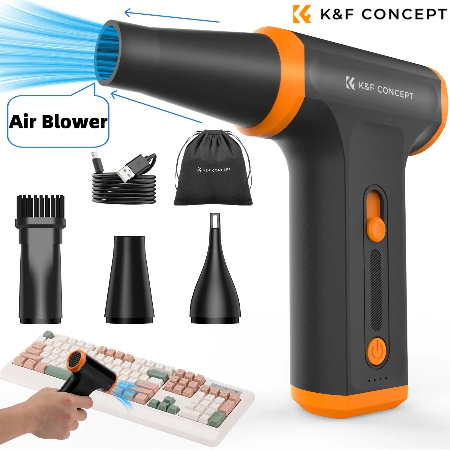 K&F CONCEPT 110000RPM Portable Electric Air Duster 3 Gear Compressed Air Blower for PC Computer,Laptop Keyboard,Camera Cleaner