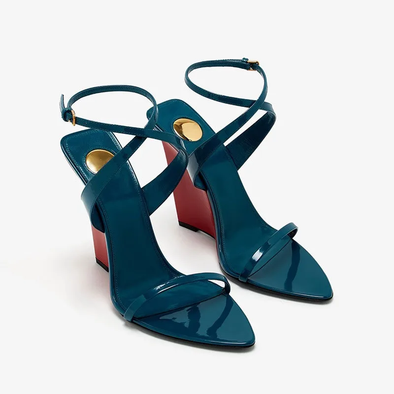 2025 Summer New Slope Heel Pointed High Heel Sandals Wedding Fashion Show Party Women's 34-44 Large Sandals detail