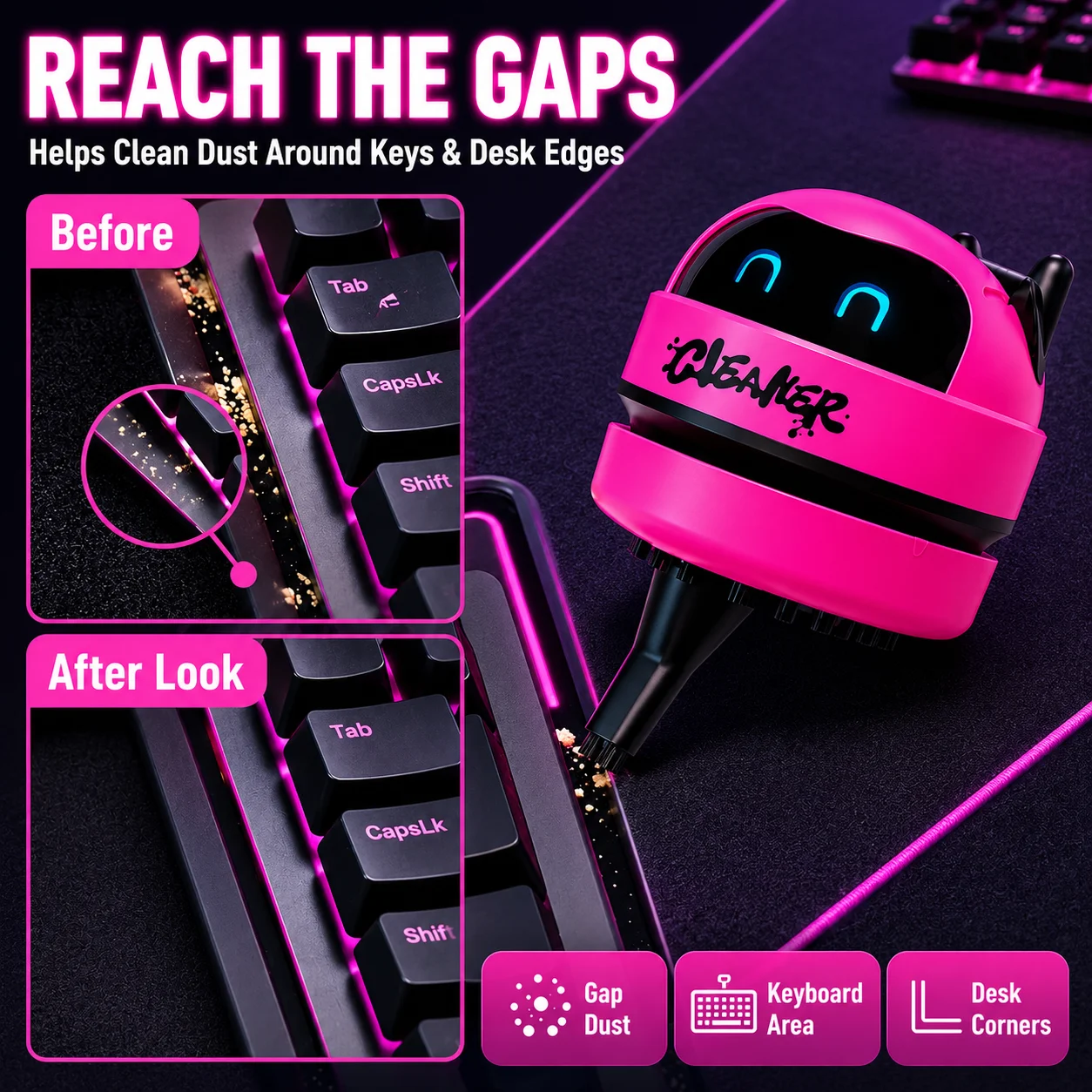 Mini Desktop Vacuum Cleaner Portable Wireless Keyboard Dust Sweeper One Key Desk Cleaning Robot for Home Office Car product view