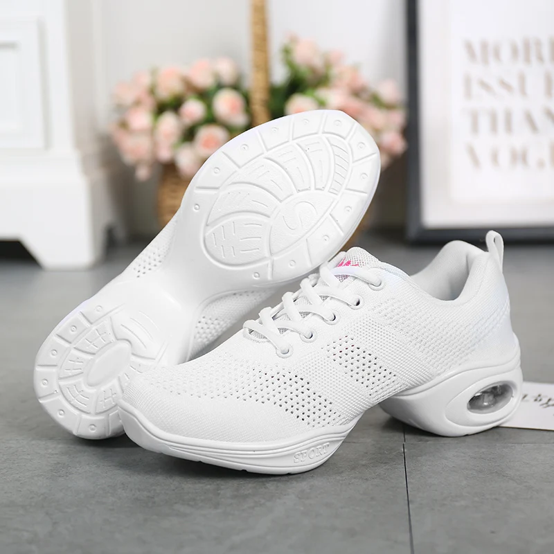 Women Mesh Dance Shoes Air Cushion Wedge Non Slip Lace Up Square Dance Aerobic Fitness Walking Sneakers 876 detail