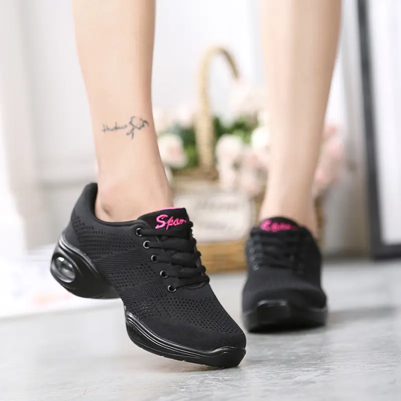 Women Mesh Dance Shoes Air Cushion Wedge Non Slip Lace Up Square Dance Aerobic Fitness Walking Sneakers 876 product view