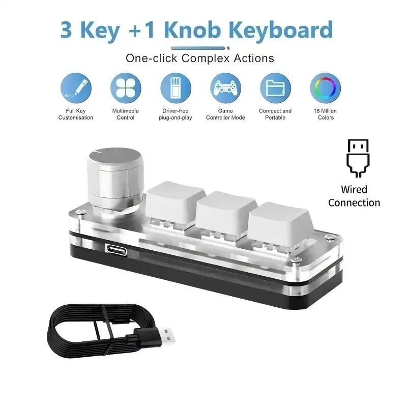 2.4G 3-key Customize Bluetooth Keyboard Macro Knob Copy Paste Shortcut Key E-sports Game Mini Mechanical Hot Plug Mini Keyboard product view