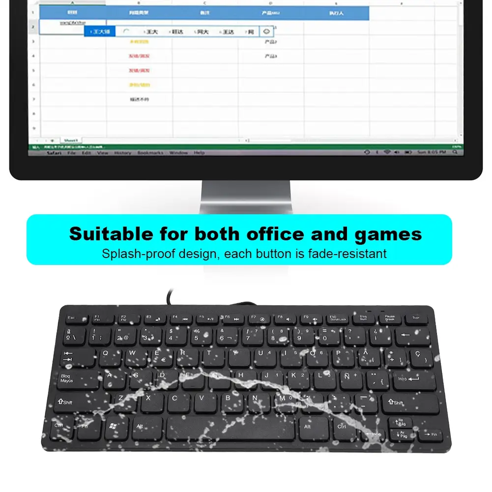 Keyboard Mini Keyboard Wired Keyboard Wired Mini Portable Spanish Keyboard USB Interface for Desktop Computer Ultra Thin 78 Keys product view