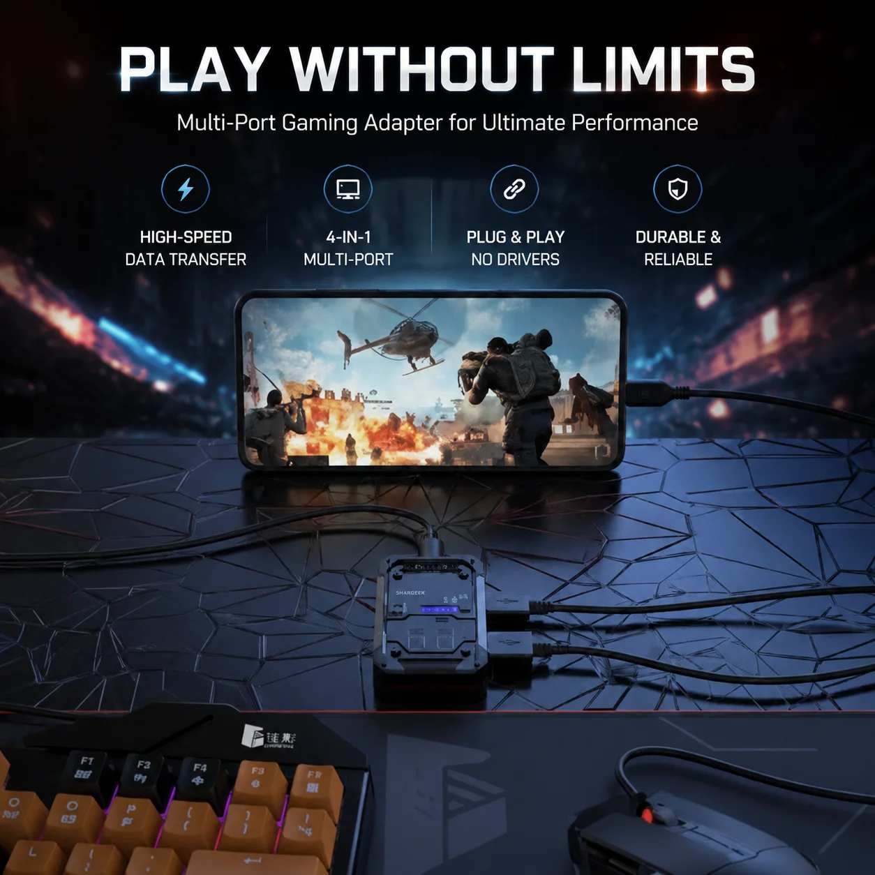 M3Pro+ Game Mobile Controller Converter Set OneHanded Keyboard and Mouse Combo For Android FPS Gaming Adapter For PC Computer product view