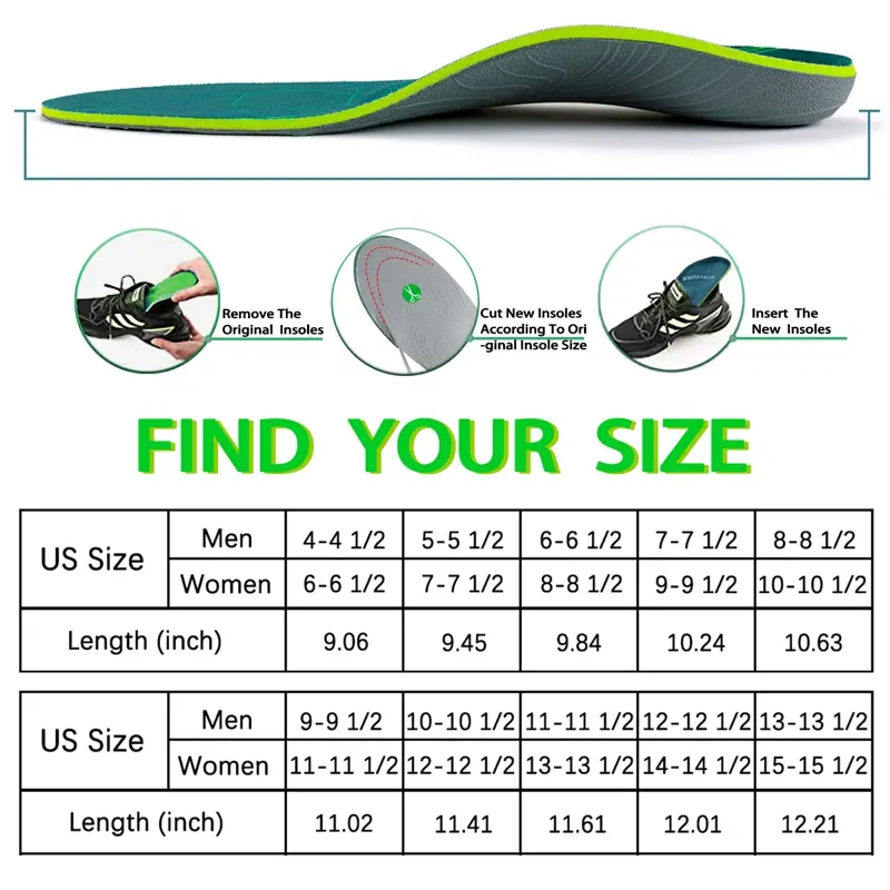 Severe Flat Foot Orthotic Insole Plantar Fasciitis Relieve Heel Pain Arch Support Shoes Insert For Women Men Sneakers Boots Sole product view