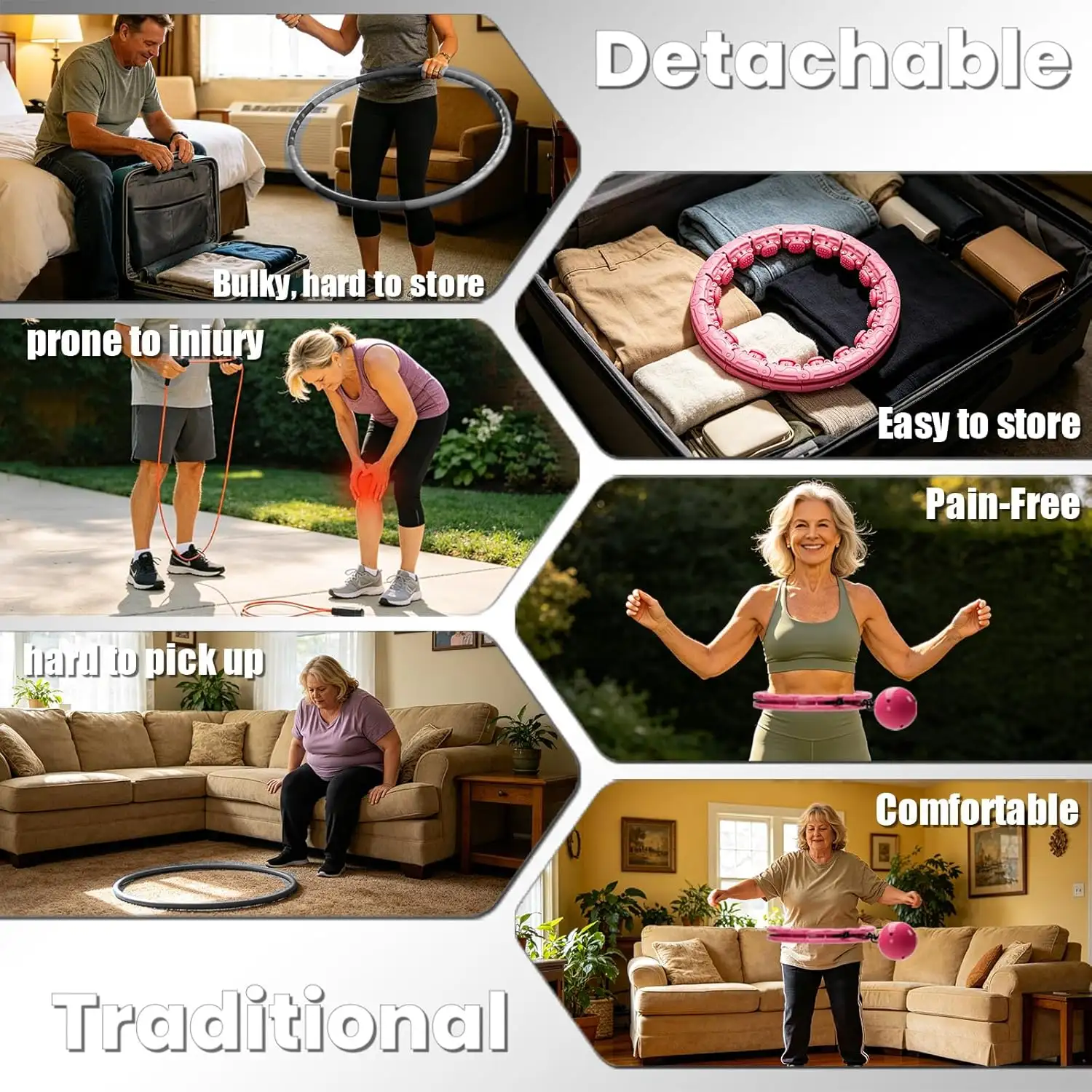 2 In 1 Smart Weighted Fitness Hula Hoop, Infinity Design with 24 Detachable Knots Adjustable Hula Circle for Adult Women Beginners Weight Loss Exercise product view