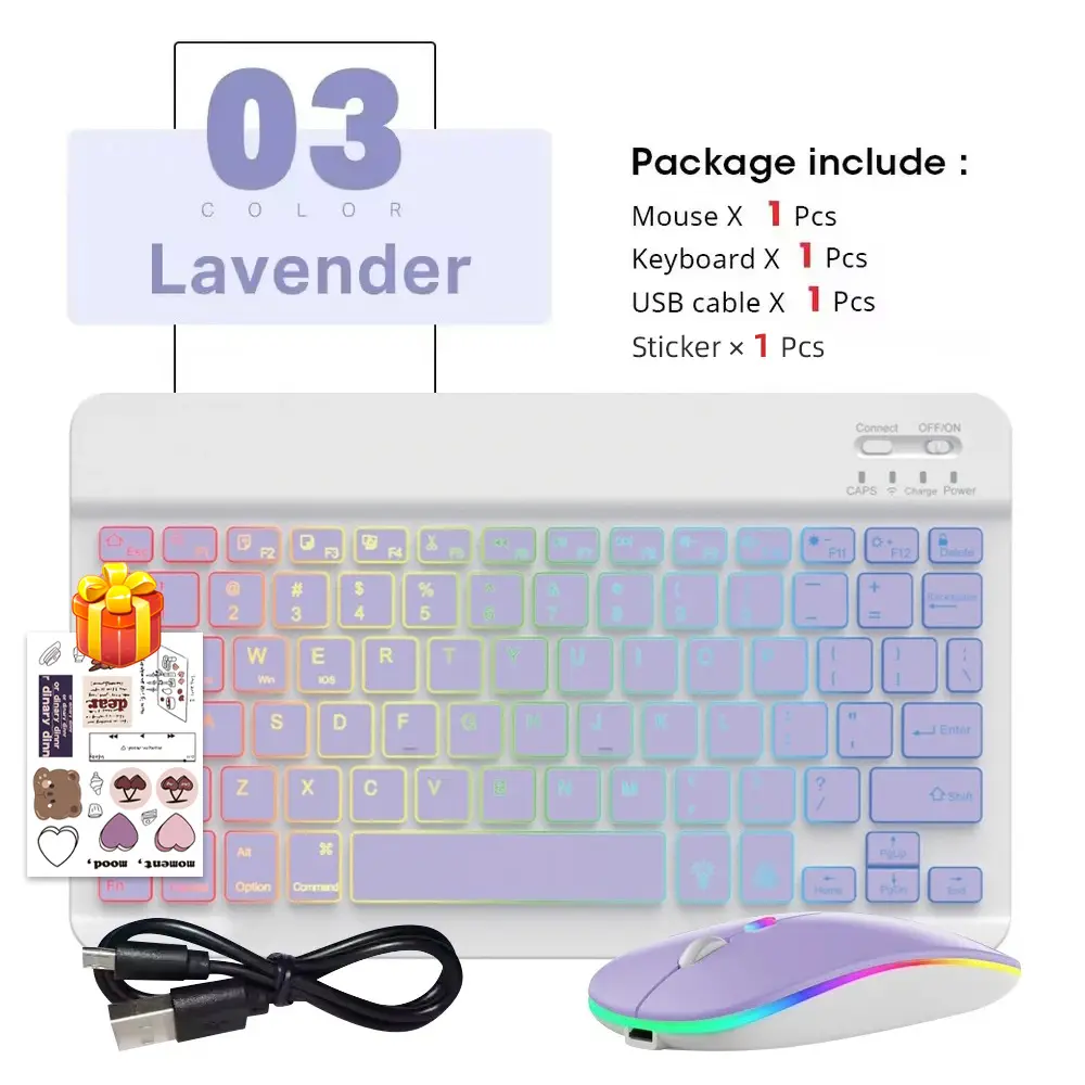 READ YYEAH RGB Backlit Bluetooth Keyboard Mouse Combo Multi-language Rechargeable Wireless Keyboard for Tablet Laptop PC Gaming product view