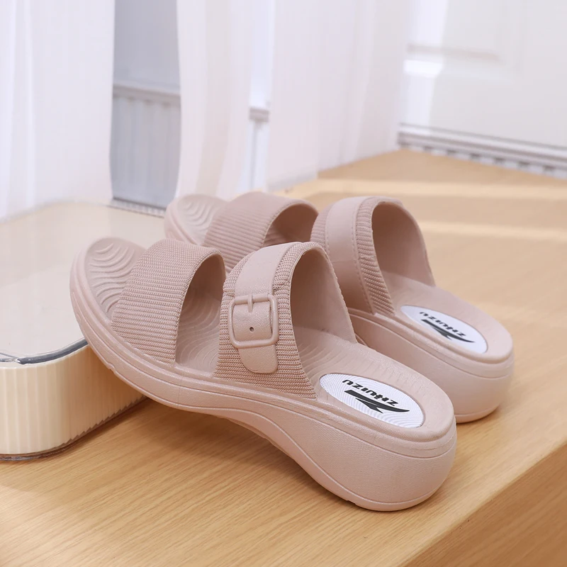 Smart Foot Thick Heel Sandals Fashion Slope Heel Summer New Indoor Anti-Slip Heightening Beach Cool Sandals Casual Style Holl... detail
