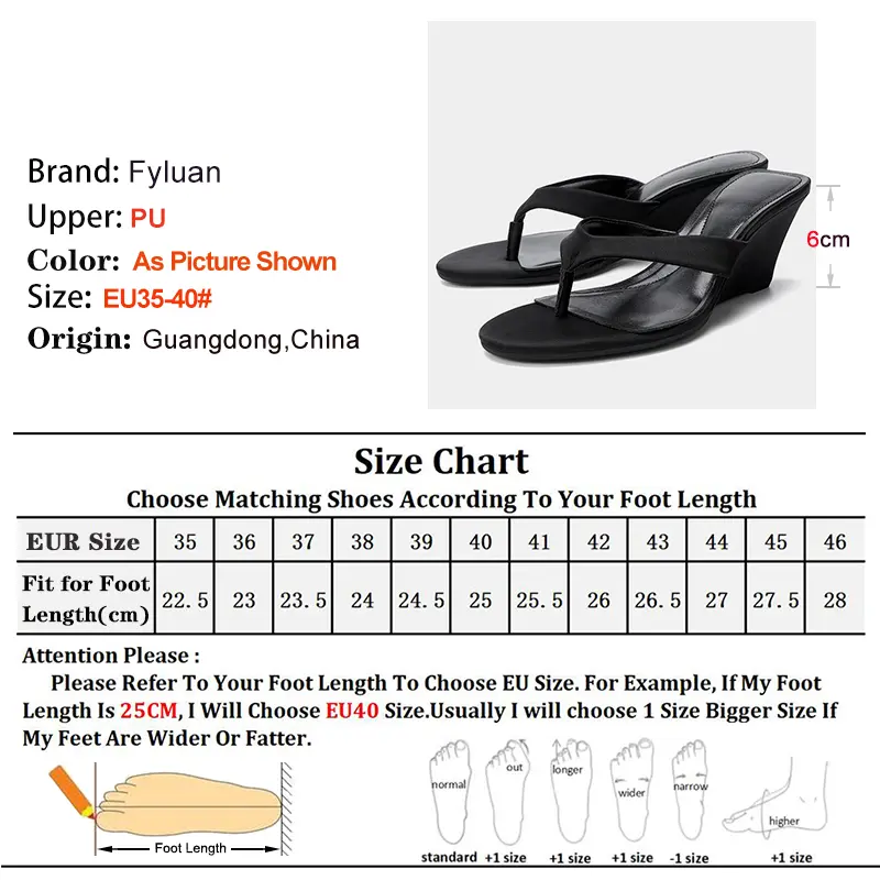 Fashion Summer Black Women's Slippers Round Toe Sloping Heels 6cm Ladies Pumps Flip Flops Slip-on Leisure Beach Shoes Size 35-40 product view