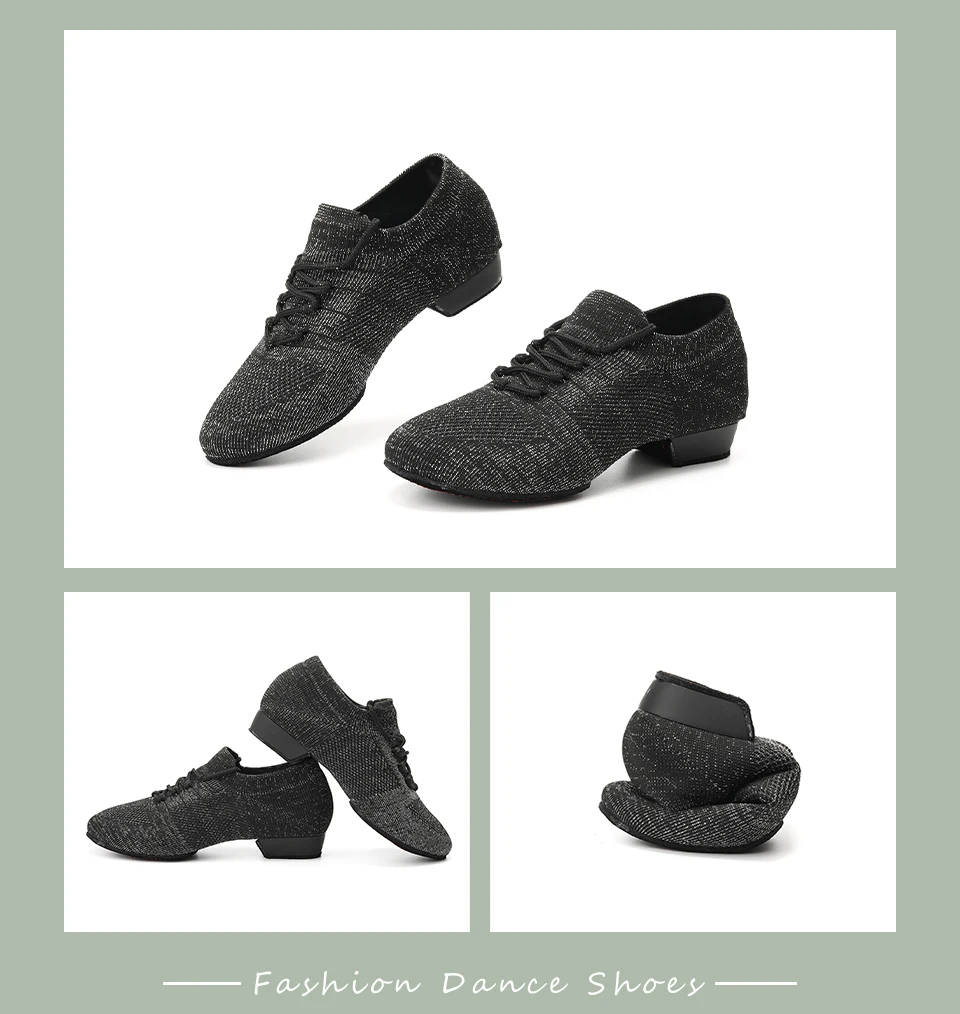 Women Dance Shoes Knitted Teacher Shoes Soft sole Low Heel Latin Training Shoes Ballet Dance Shoes Jazz Ballroom Sneakers Girls detail