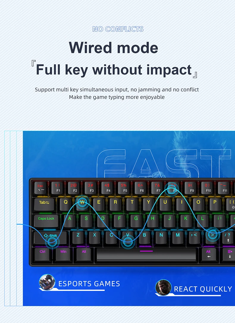 61 Key Wired Mechanical Keyboard Compact 60% Design APAYADO K61 RGB Backlight Anti Ghosting Type-C Port for Desktop Laptop detail