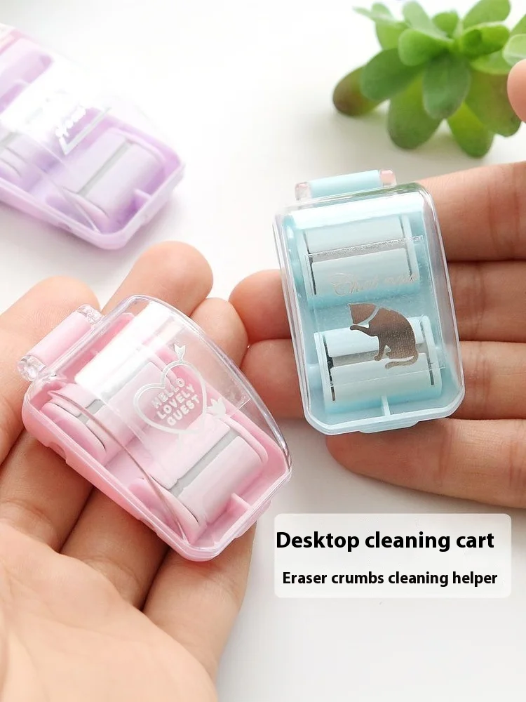 1Pc Cute Eraser Manual Desktop Sweeper Mini Eraser Crumb Collectors Portable Desktop Vacuum Cleaner Students Gif detail