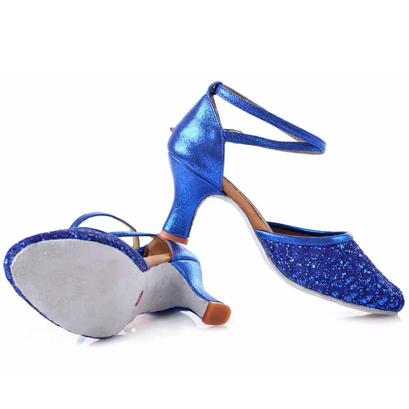 Adult Ladies Women Latin/Salsa/Tango Dance Shoes Closed Toe Glitter Blue/Black Ballroom Dance Shoes High Heels 5/7cm Party Shoes product view