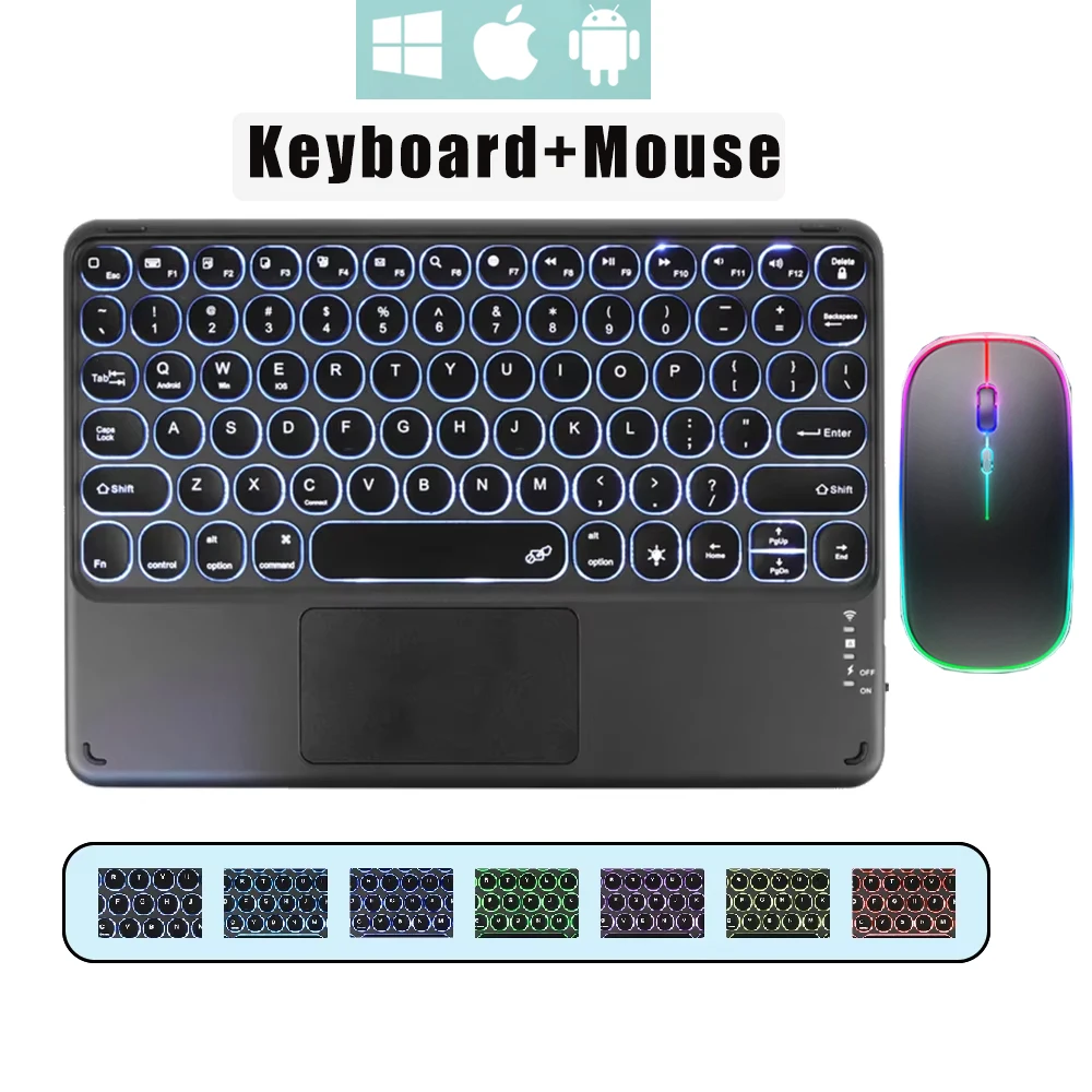 Spanish/Hebrew/Russian/Portuguese Cute Round Hat Backlit Bluetooth Keyboard with Touchpad For iPad Tablet Laptop IOS Android detail