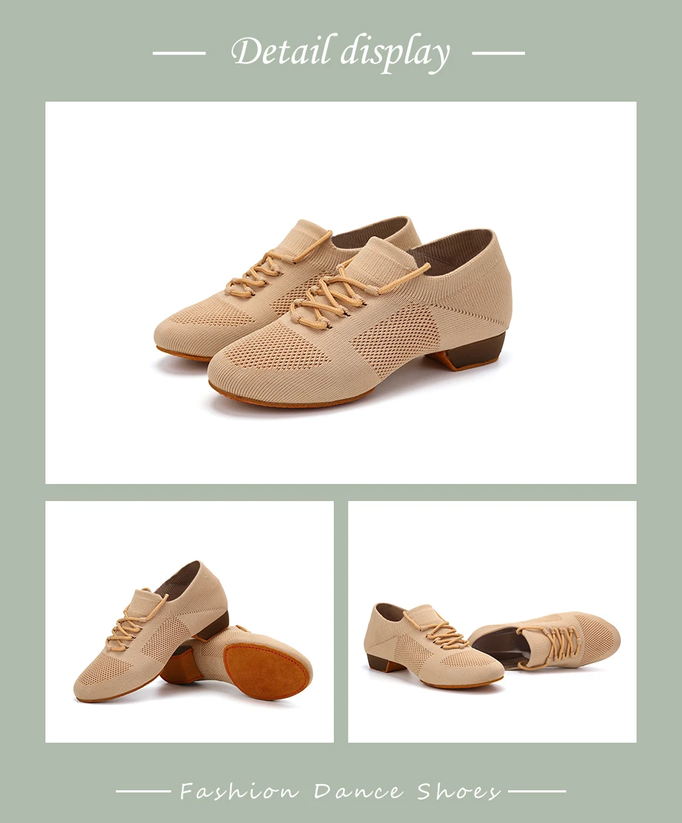 Women Dance Shoes Knitted Teacher Shoes Soft sole Low Heel Latin Training Shoes Ballet Dance Shoes Jazz Ballroom Sneakers Girls detail