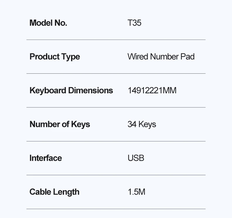 T35 Wired Numeric Keypad 34 Keys APAYADO USB Number Pad Plug Ergonomic Ultra Thin Portable for Finance detail