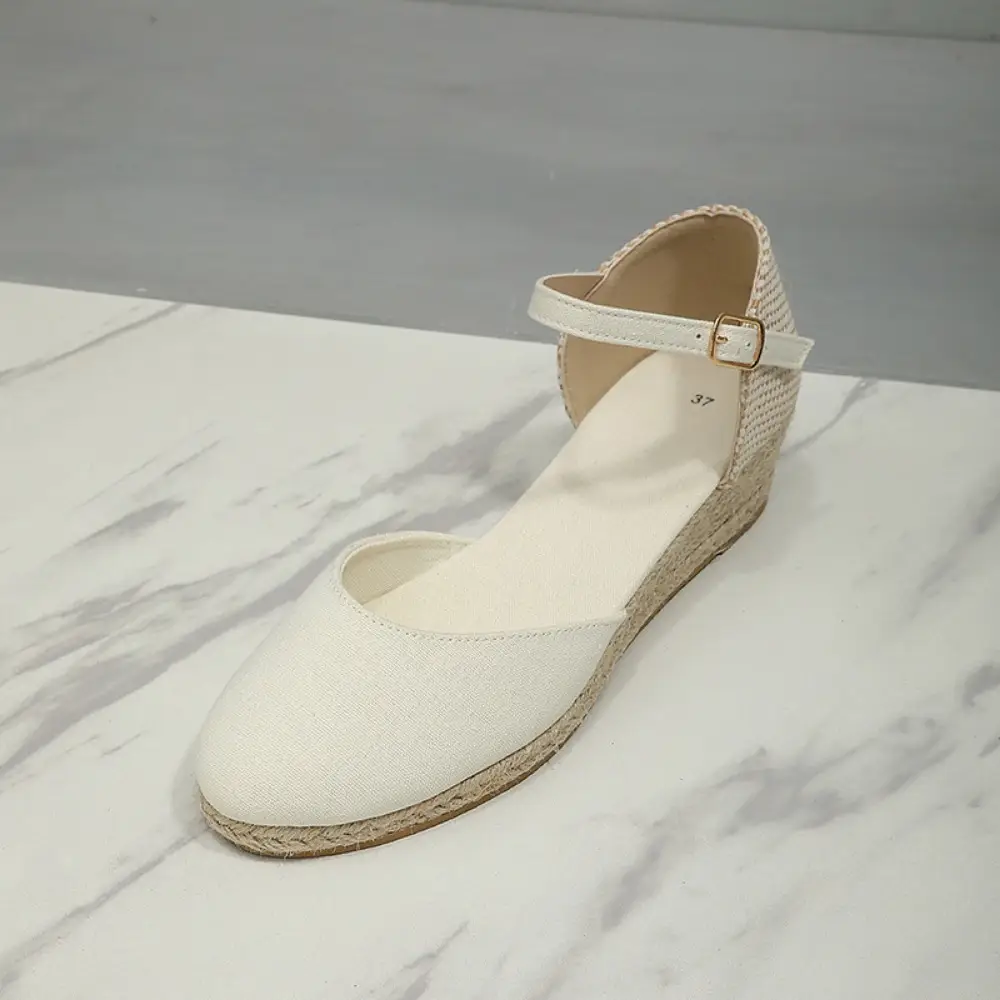 Baotou Sandals for Women's 2026 Summer Grass Woven Hemp Rope Slope Heel Shoes Women Round Toe Thick Sole Buckle Womens Sandals product view