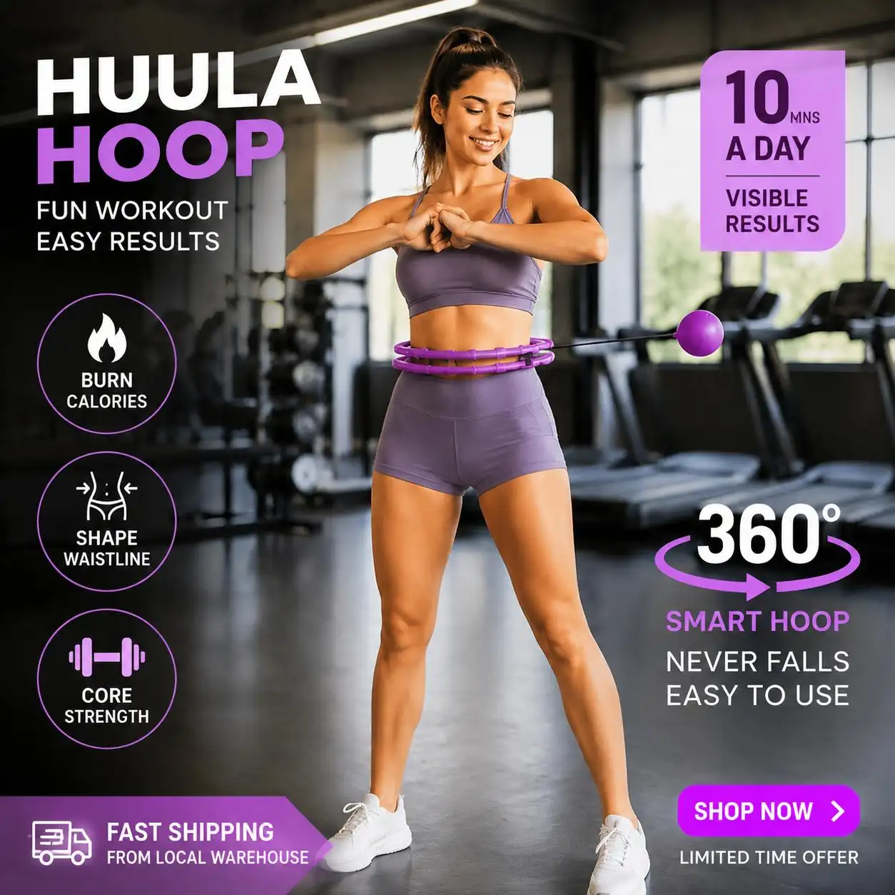 Smart Weighted Fitness Hoop 24 Detachable Links Adjustable Plus Size 47-Inch Slimming Ring Waist Trainer Auto-Spinning Massage Circle for Adults Women Beginners Weight Loss Fat Burning Home Gym Workout Equipment product view