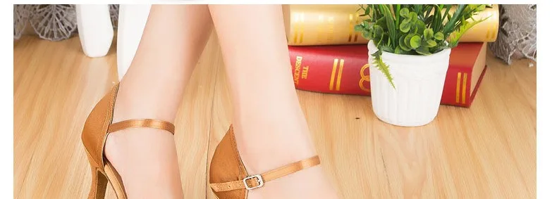 DILEECHI New arrival Tan Satin Latin Modern dance shoes female Autumn and Winter Ballroom dancing shoes thin heels 7.5cm detail