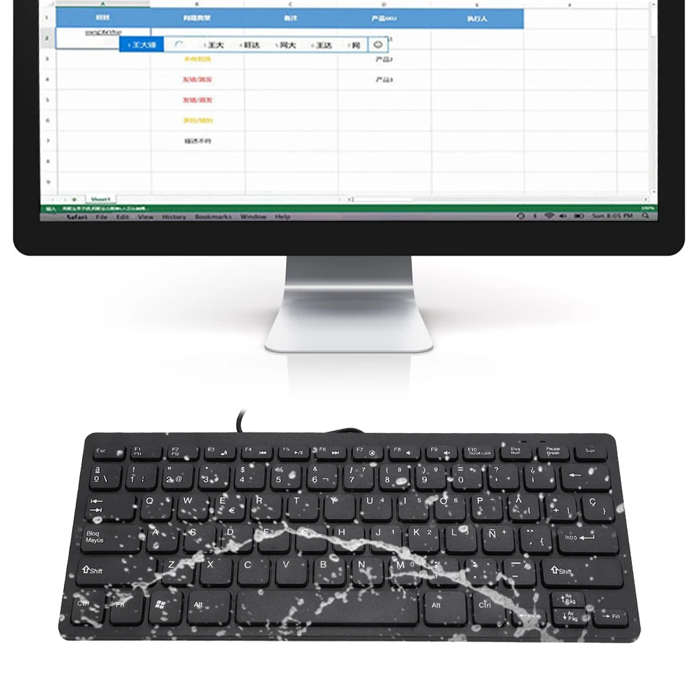 Keyboard Mini Keyboard Wired Keyboard Wired Mini Portable Spanish Keyboard USB Interface for Desktop Computer Ultra Thin 78 Keys detail