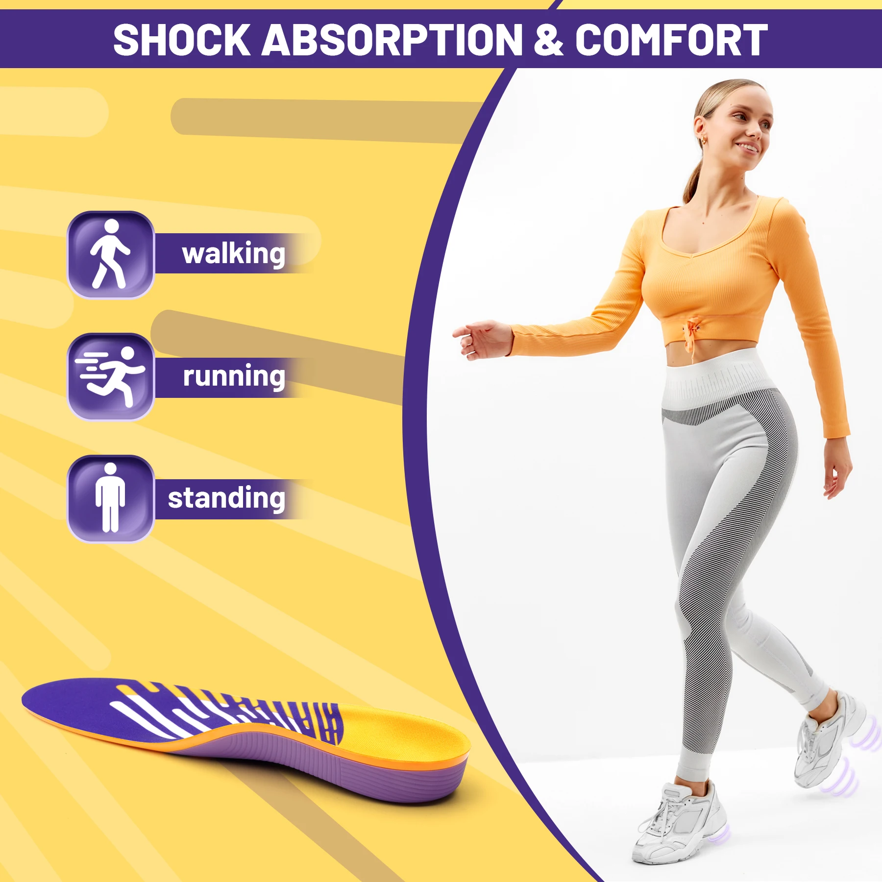 Severe Flat Foot Orthotic Insole Plantar Fasciitis Relieve Heel Pain Arch Support Shoes Insert For Women Men Sneakers Boots Sole detail