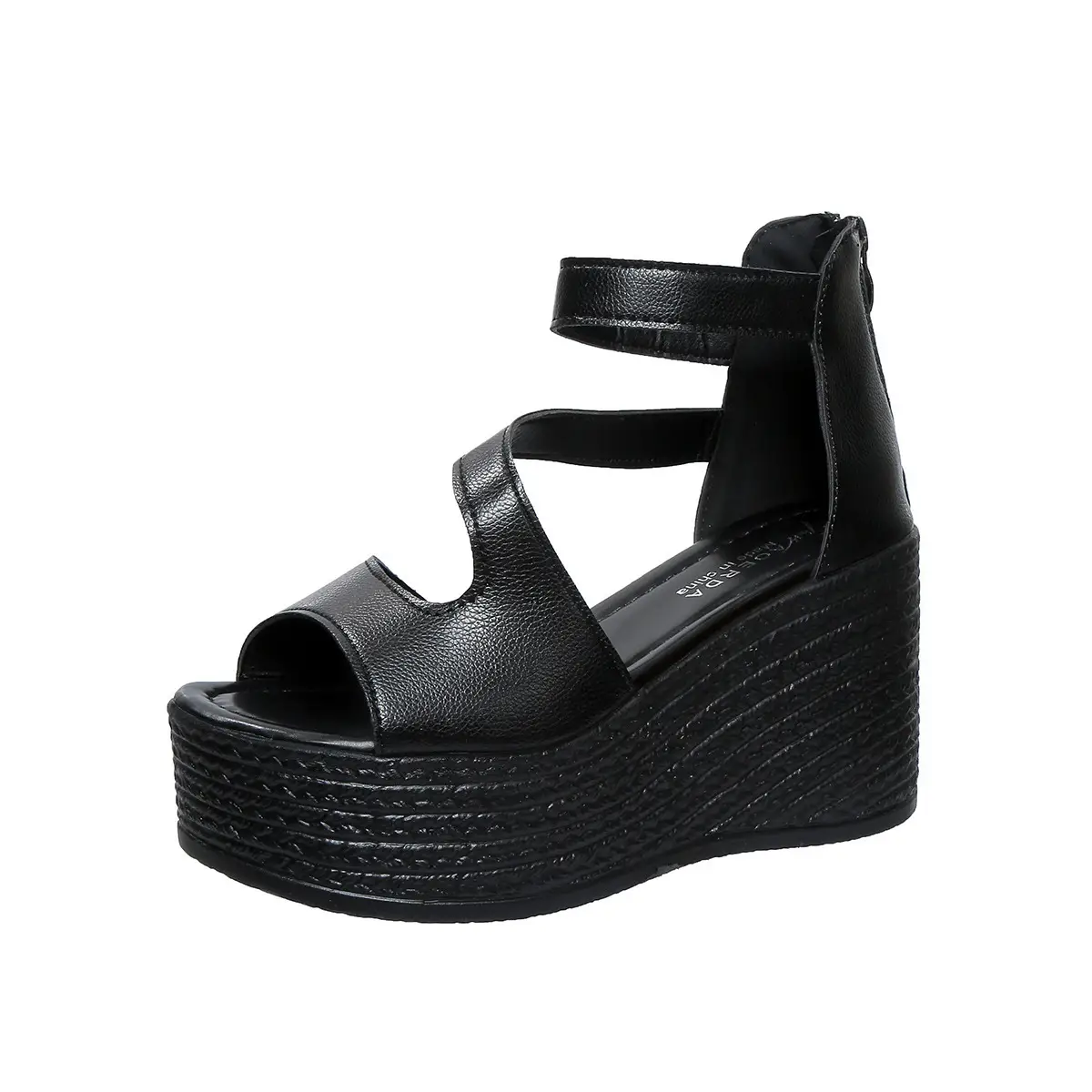 Open-toe Slope Sandals Leather Strap Roman Shoes 2025 Summer Fashion Lightweight Thick Sole Non-slip High Heels Women's Shoes product view