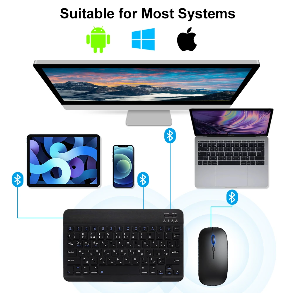10inch Mini Wireless Rechargeable keyboard Bluetooth Mouse For ipad Air Pro Phone Tablet Portable Spanish Polish Arabic keyboard detail