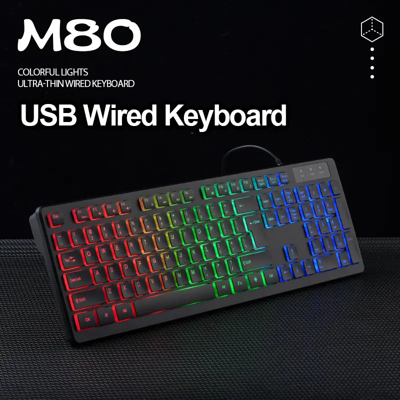 APAYADO M80 Quiet Office Wired Keyboard Thin-Film Structure 495g Weight 148CM Long Cord Full Layout USB Computer Keyboard product view