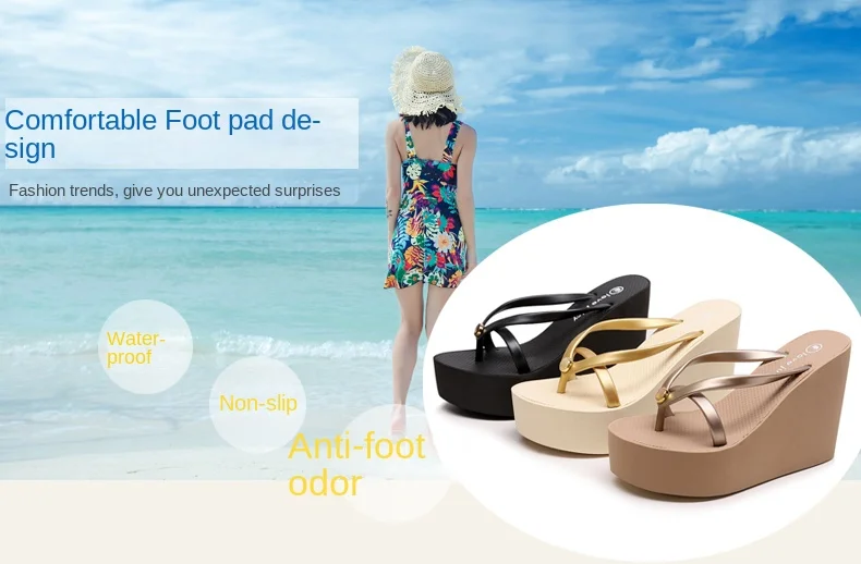 Summer Fashion Sexy Slim Super High Slope Heel Shoes With a Height Increase Of 11cm Non Slip Comfortable Party Beach Slippers detail