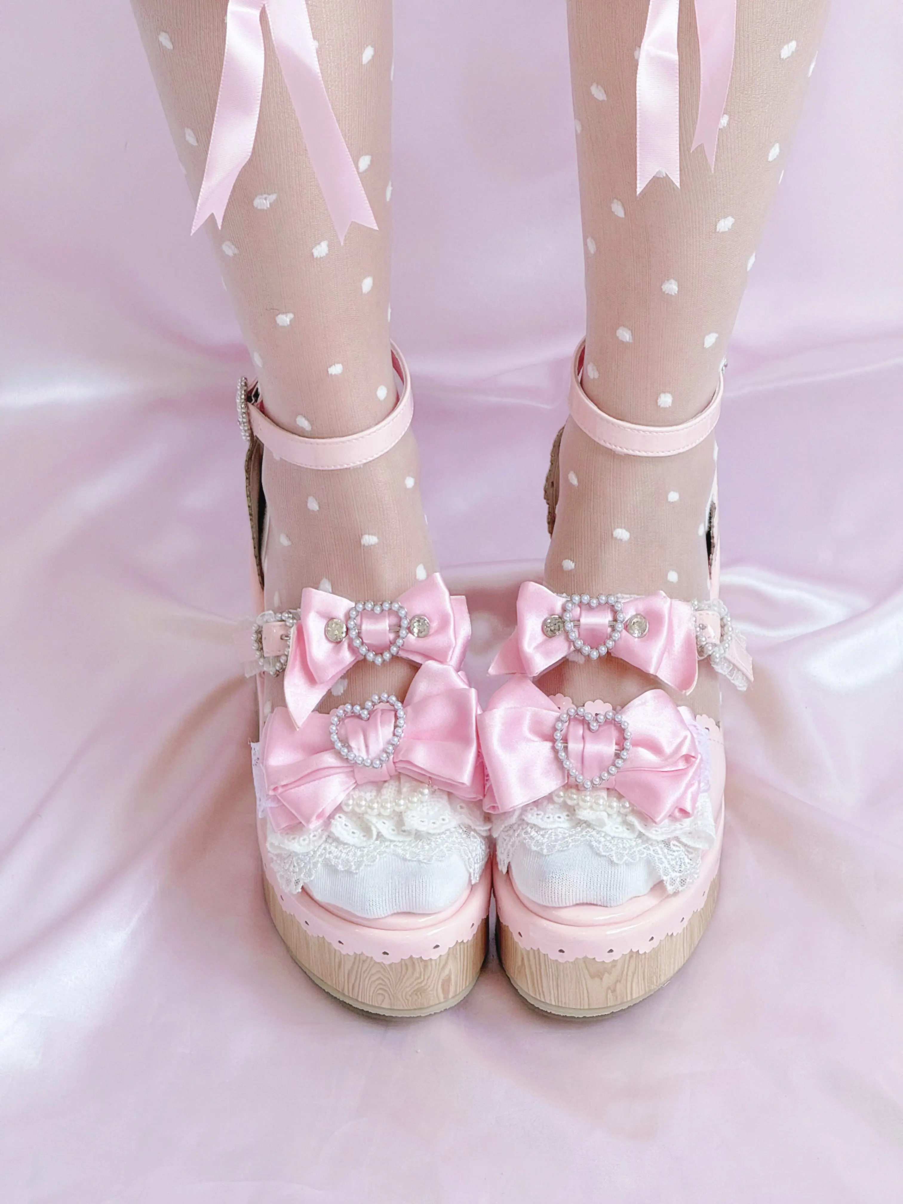 Y2K Millennium Lolita Original Design Slope Heel Open-toed Sandals Japanese Girl Ancient Feeling Sweet Bow Lo Shoes detail