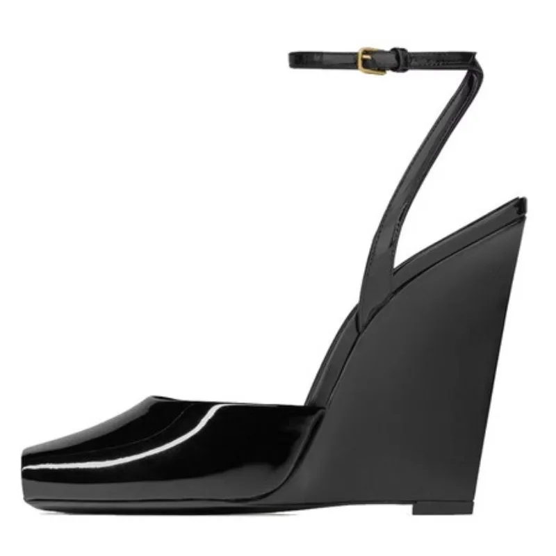 2025 Fashion Show Sandals For Women Sexy Square Open Toe Leopard Print Slope High Heel Shoes Summer Party Star Women's Sandals detail